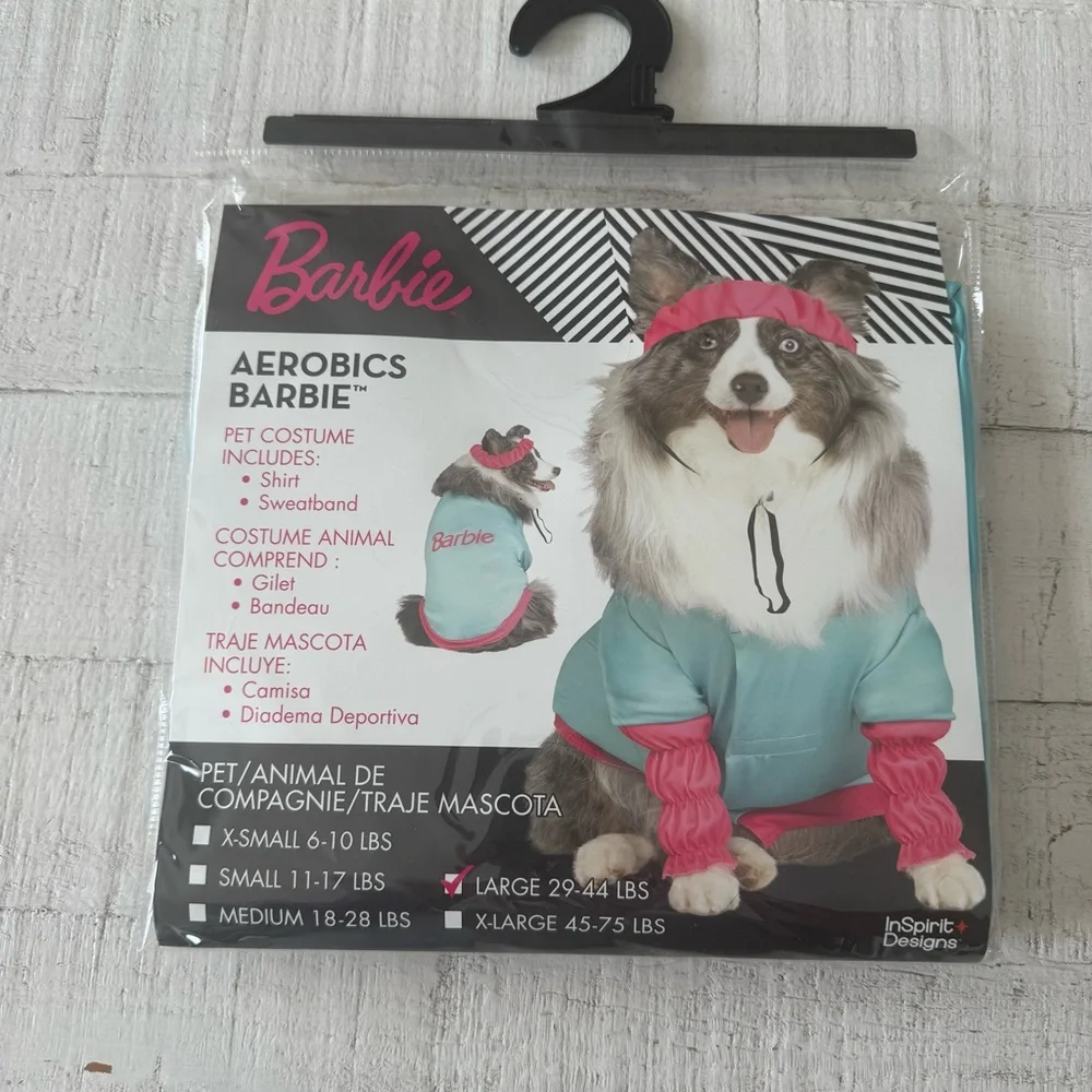Barbie Dog Costume NEW size Large Aerobics Barbie Shirt Sweatband‎ Halloween